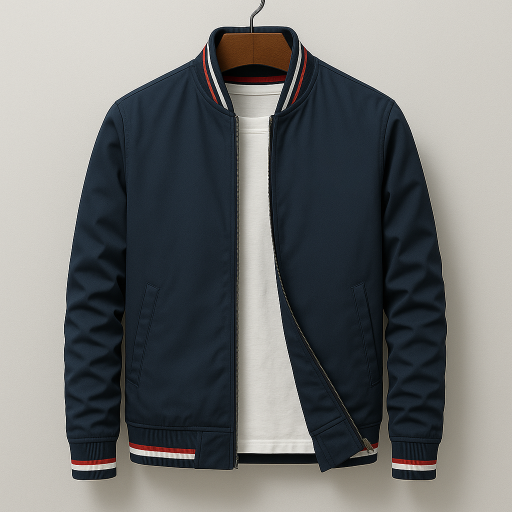 Chaqueta Bomber de Hombre con Cremallera y Cuello de Canalé y Bolsillos Frontales