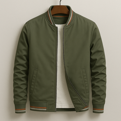 Chaqueta Bomber de Hombre con Cremallera y Cuello de Canalé y Bolsillos Frontales