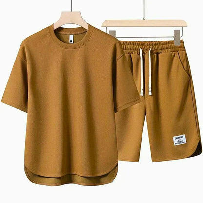 Conjunto Casual de Dos Piezas para Hombre: Camiseta y Pantalones Cortos con Cintura Ajustable