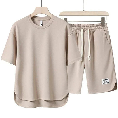 Conjunto Casual de Dos Piezas para Hombre: Camiseta y Pantalones Cortos con Cintura Ajustable