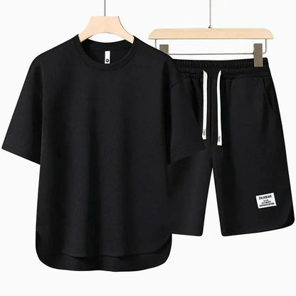 Conjunto Casual de Dos Piezas para Hombre: Camiseta y Pantalones Cortos con Cintura Ajustable