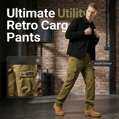 Pantalón cargo retro con múltiples bolsillos para hombre
