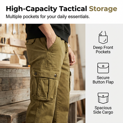 Pantalón cargo retro con múltiples bolsillos para hombre