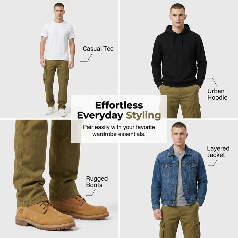 Pantalón cargo retro con múltiples bolsillos para hombre